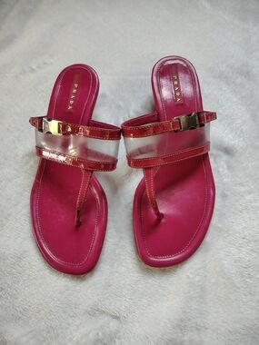Prada Fuchsia Patent Leather Thong Sandals